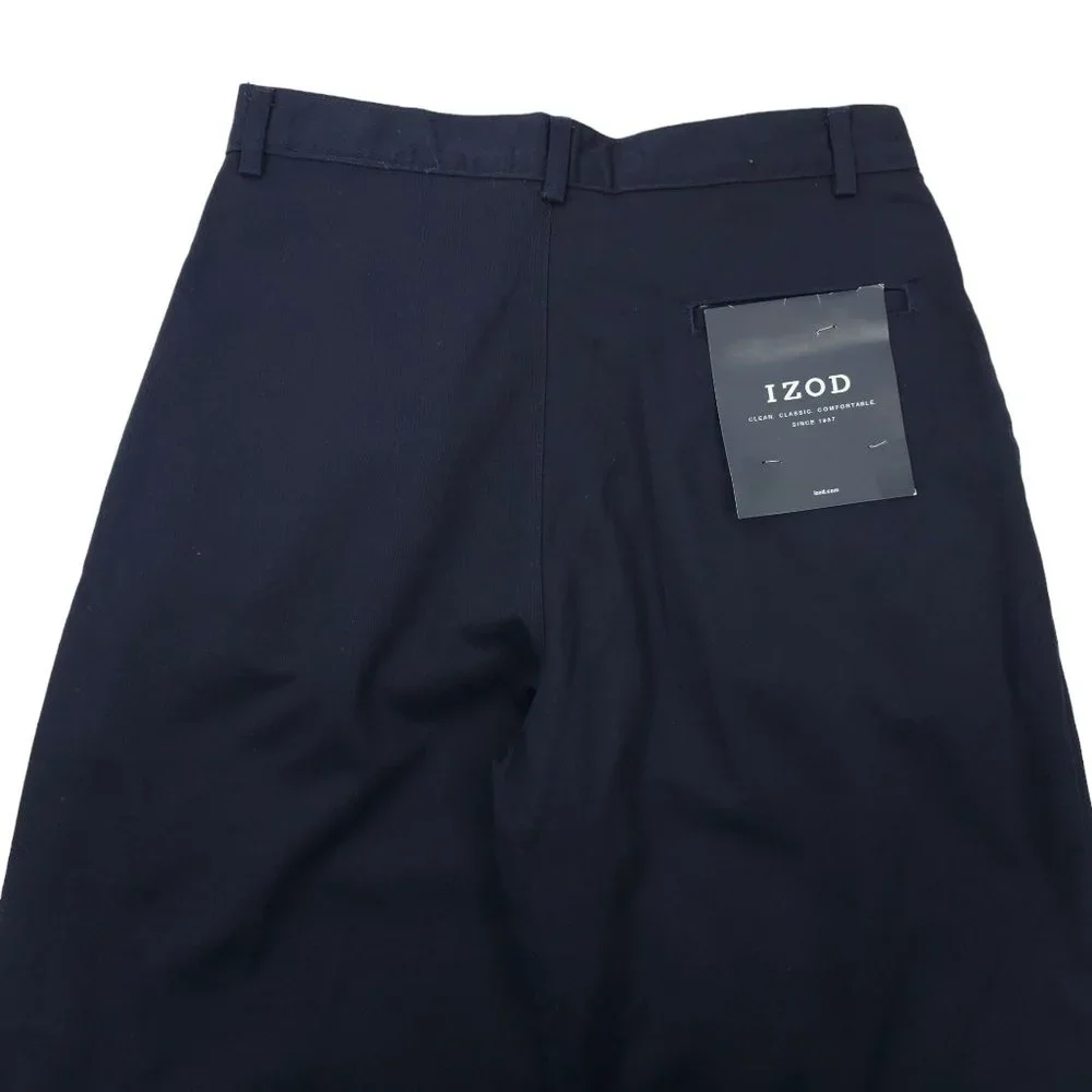 Izod Navy Blue Chino Pants Boys Size 20 Regular Cotton Pleated Front NEW